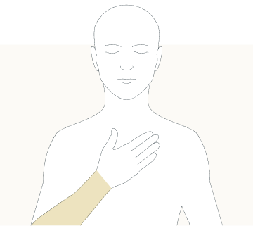 Line drawing of a person with their hand on their chest, with their arms higlighted